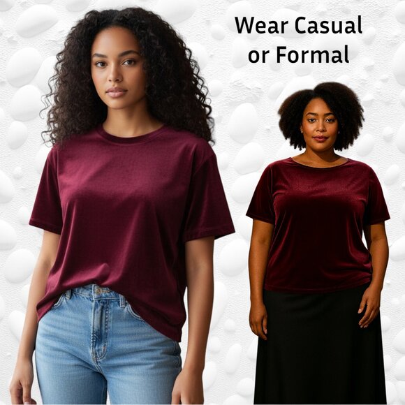 Mr. Max Fashion Velvet Deep Burgundy Top, S: Large – Like New - Picture 5 of 6